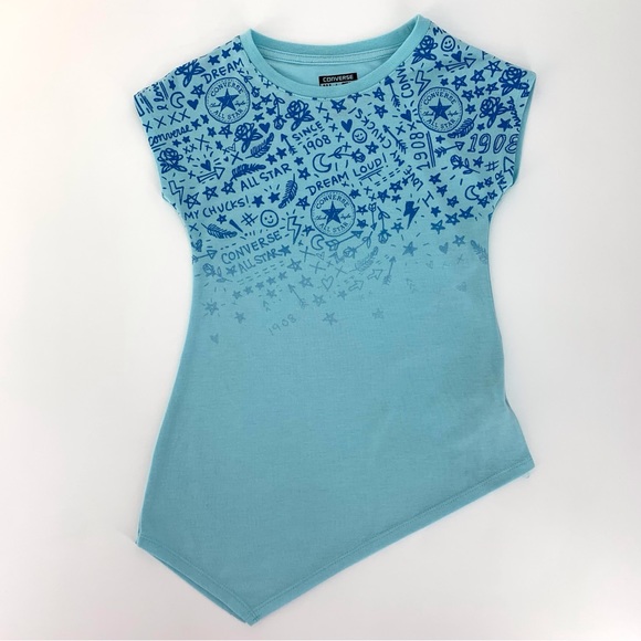 Converse All-Star Girls' Cap Sleeve Asymmetrical Pointed Hem Tee, Medium (10-12) - Picture 3 of 14